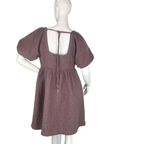 Madewell NWT Floral Quilted Puff Sleeve Mini Dress Purple Fig Multi Jacquard  L - Picture 3 of 13